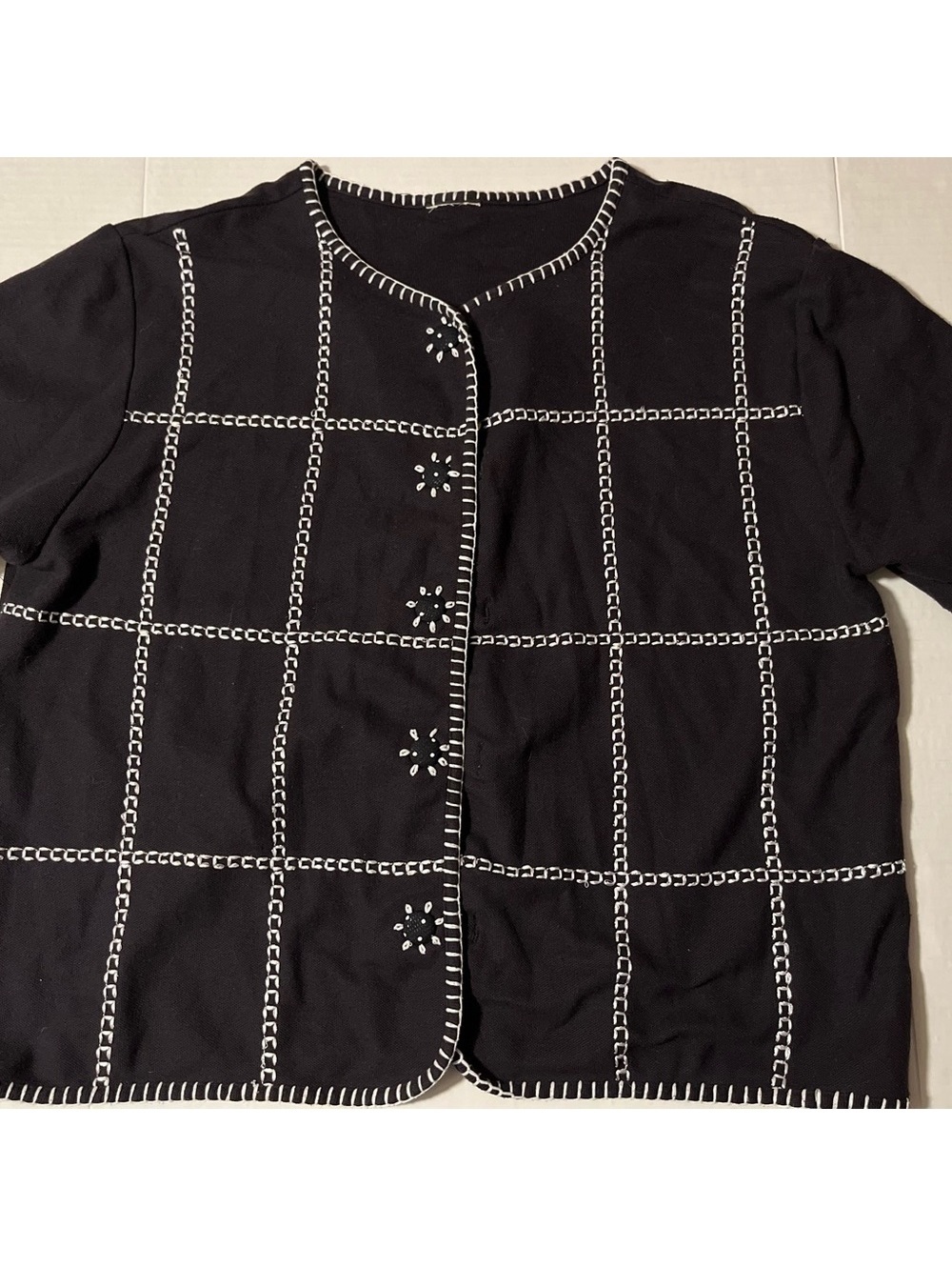 L Black Talbot Cardigan with White Stitching